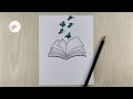 How to draw realistic open book with butterflies  pencil sketch drawing for beginners
