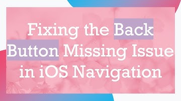 Fixing the Back Button Missing Issue in iOS Navigation