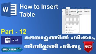 MS WORD IN MALAYALAM | TABLES | HOW TO CREATE TABLE | PART-12