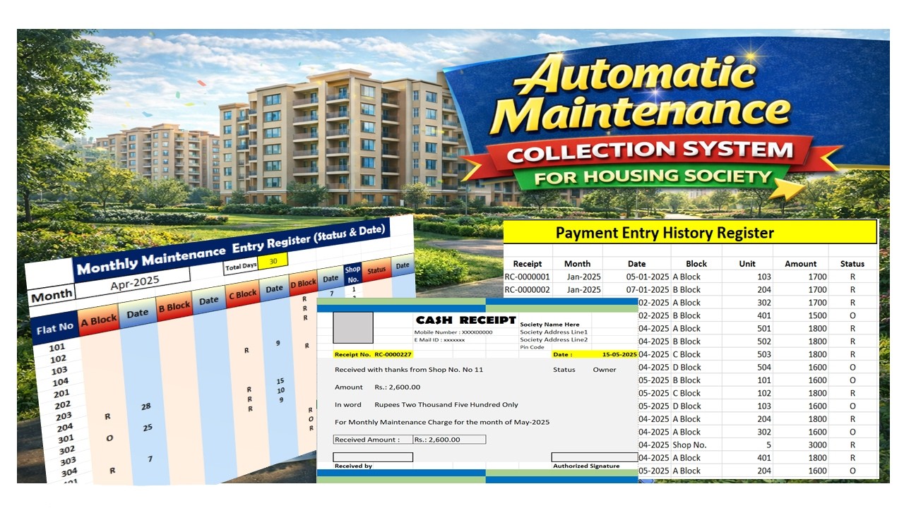 Automatic Maintenance Collection System for Housing Society || Excel ...