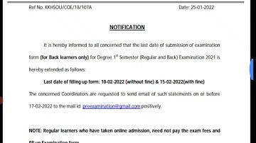 Kkhsou Degree 1 st sem Back Form Fillup Last Date extended  ll Regular And Back Students