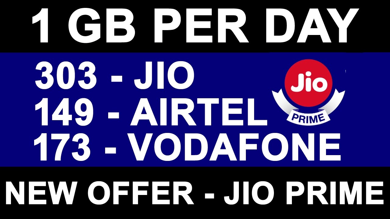 New OFFERs From AIRTEL IDEA Vodafone JIO PRIME 1GB Per Day Plans New OFFERs From AIRTEL IDEA Vodafone JIO PRIME 1GB Per Day Plans