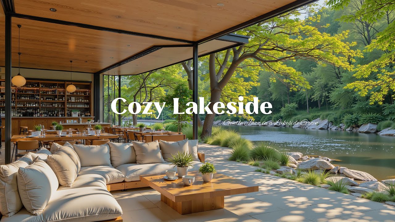 Cozy Outdoor Coffee Jazz ☕ Gentle Jazz in a Lakeside Green Garden for Relaxation, Study and Focus