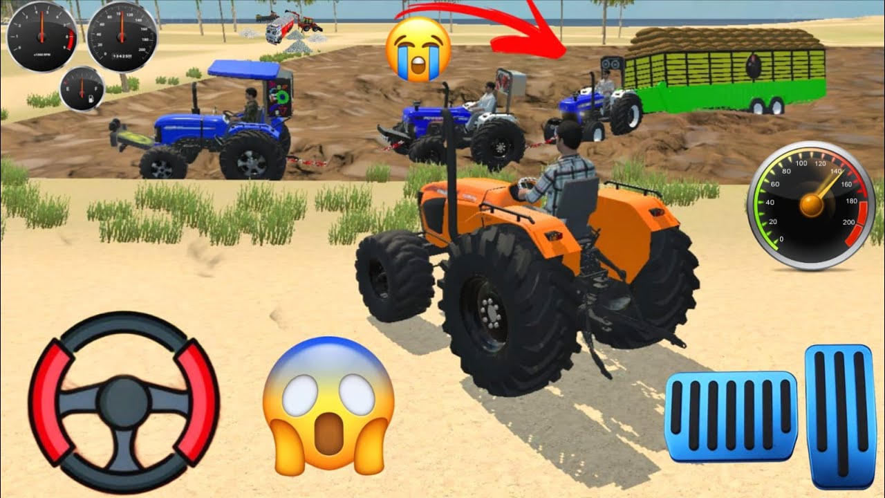 ⭐New Holland John-deere, Sonalika Tractor on Resque Loaded truck full game play