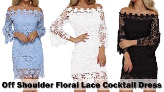 Dorimis Women's Off Shoulder Floral Lace Vintage Bodycon Midi Party Cocktail Dress #LaceDress screenshot 3