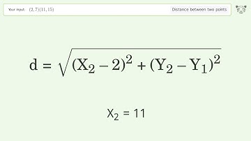Find the distance between two points p1 (2,7) and p2 (11,15): Step-by-Step Video Solution