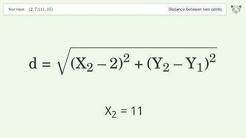 Find the distance between two points p1 (2,7) and p2 (11,15): Step-by-Step Video Solution