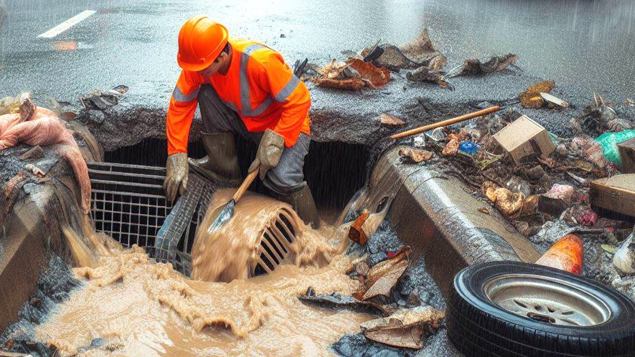 Draining Streets by Clearing Storm Drains With Big 4 Whirlpools - YouTube