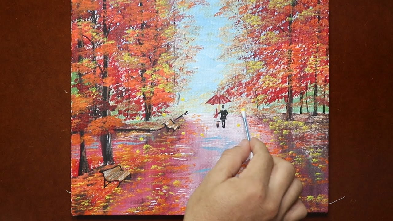 Pareja caminando bajo la lluvia / Técnica de pintura acrílica - YouTube