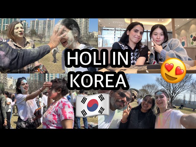 🇰🇷MY FIRST HOLI EVER | Korea vlog, cherry blossom🥳🌸 class=