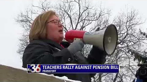 Hundreds of teachers rally at the capitol against pension reform
