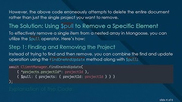 How to Remove a Single Project from a Nested Array with Mongoose in Node.js