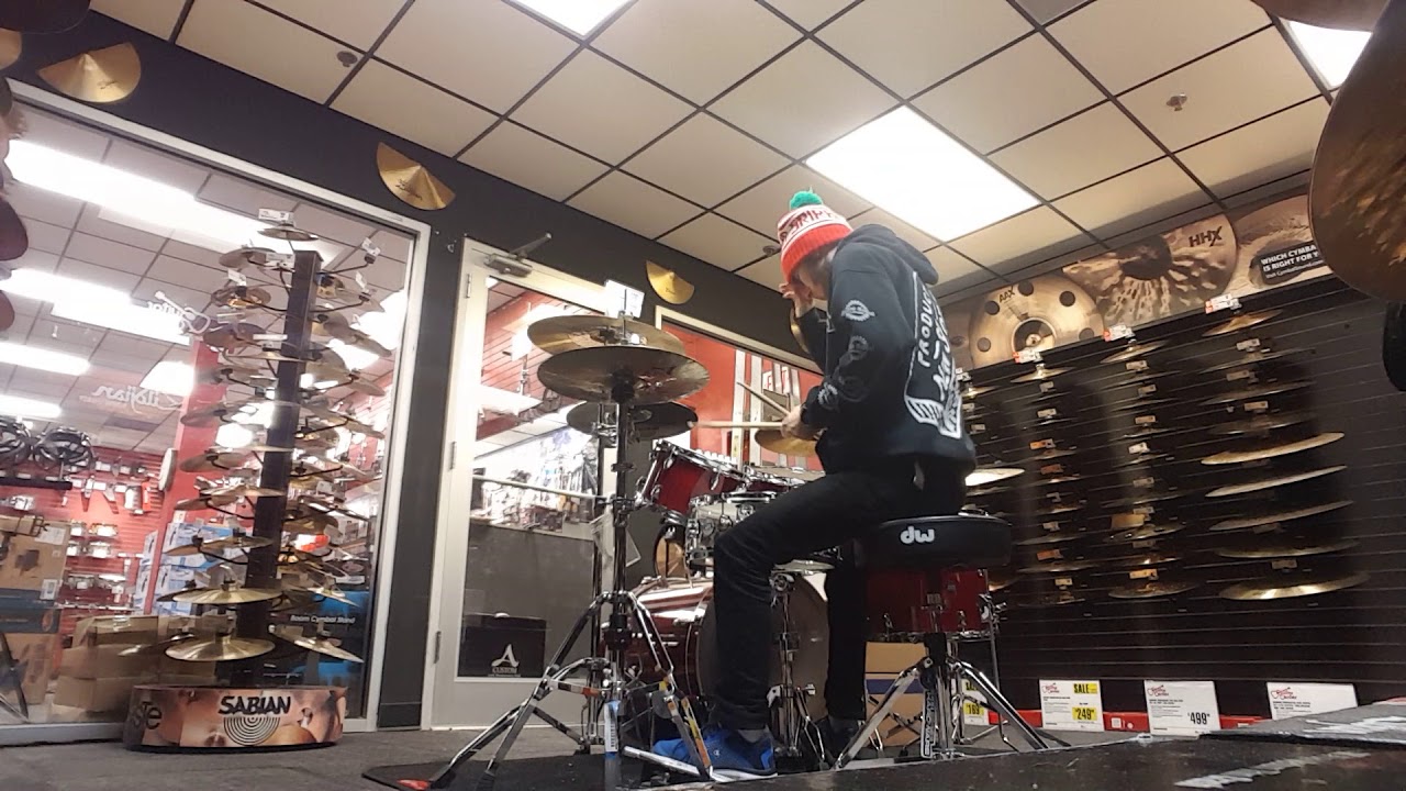 Playing drums in guitar center (drum example) YouTube