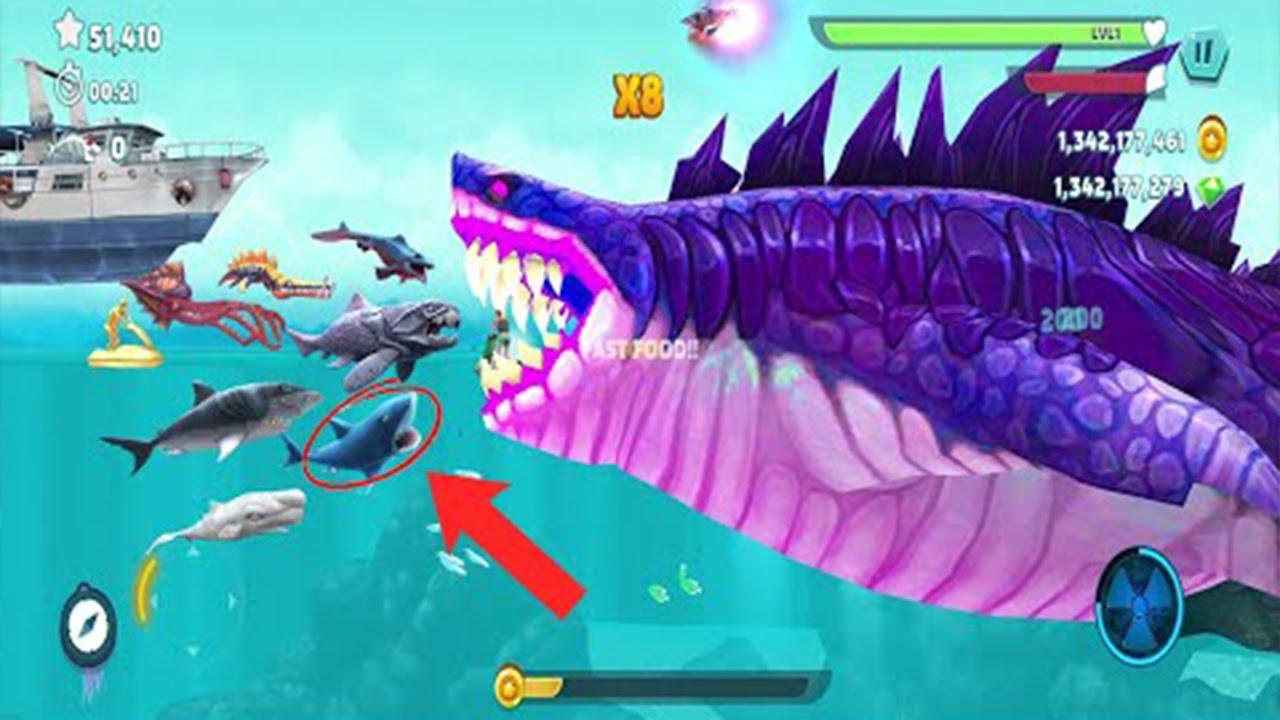 Hungry Shark Evolution - New Bigger Monster Sharkjira Gameplay - All 25 Sha...