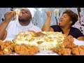 EXTRA CREAMY CHICKEN AND SHRIMP ALFREDO MUKBANG/ CRISPY FRIED CHICKEN