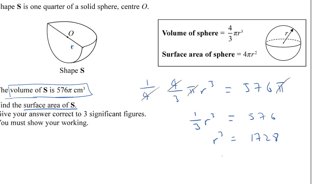 surface area of sphere problem solving