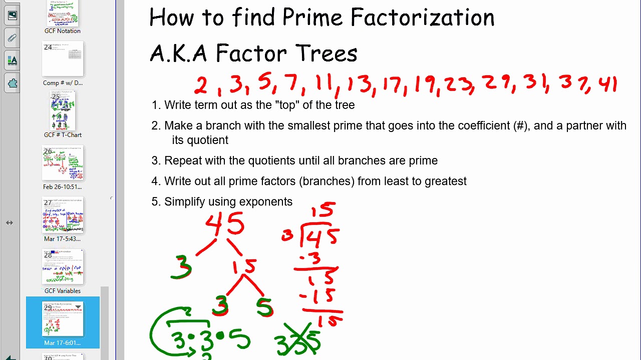 Alg 3 1 Part 21 How to find Prime Factorization - YouTube
