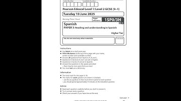2025 Pearson EDEXCEL GCSE Spanish Paper 3 1sp0 3h Reading And Understanding In Spanish Higher Tier