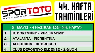 Spor TOTO Tahminleri 44. HAFTA - maç iddaa kupon süper oran futbol yorum analiz canlı banko hedef 15