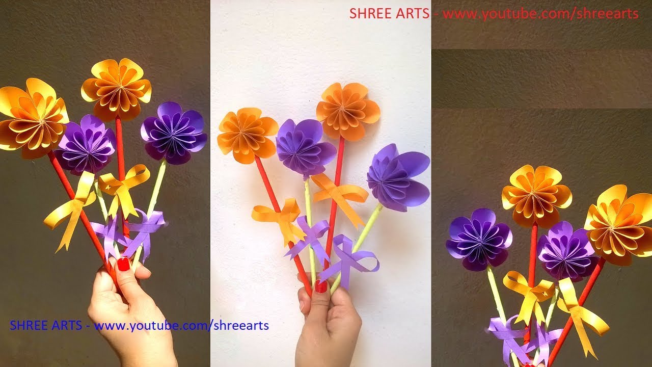 easy way to make 3d paper flower stick diy paper craft paper flower craft youtube