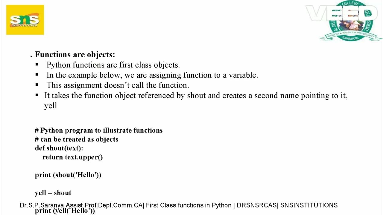 Dr.S.P.Saranya|Assist.Prof|DeptComm.CA| First Class functions in Python ...