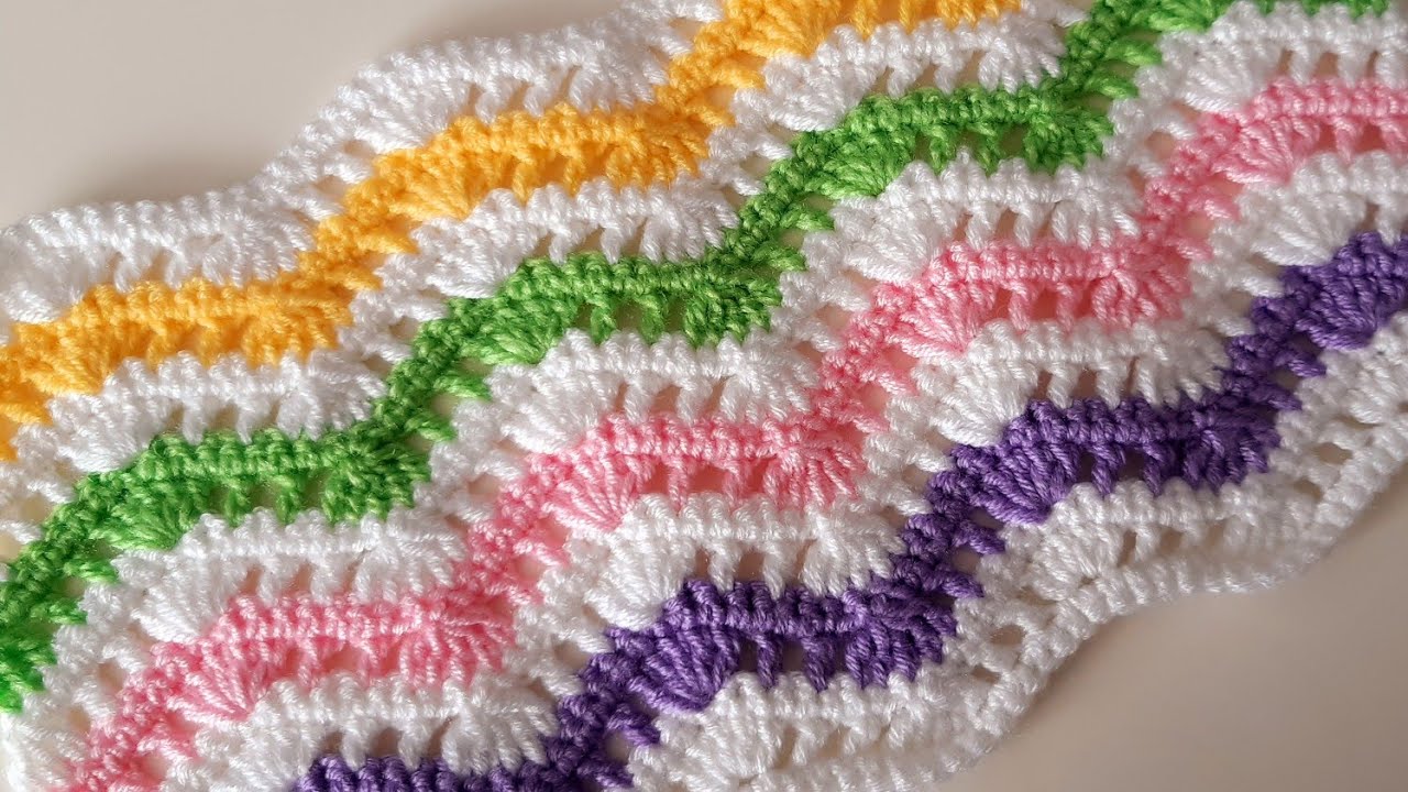 Renkli Zigzag Örgü Modeli /battaniye, yatak örtüsü, yelek