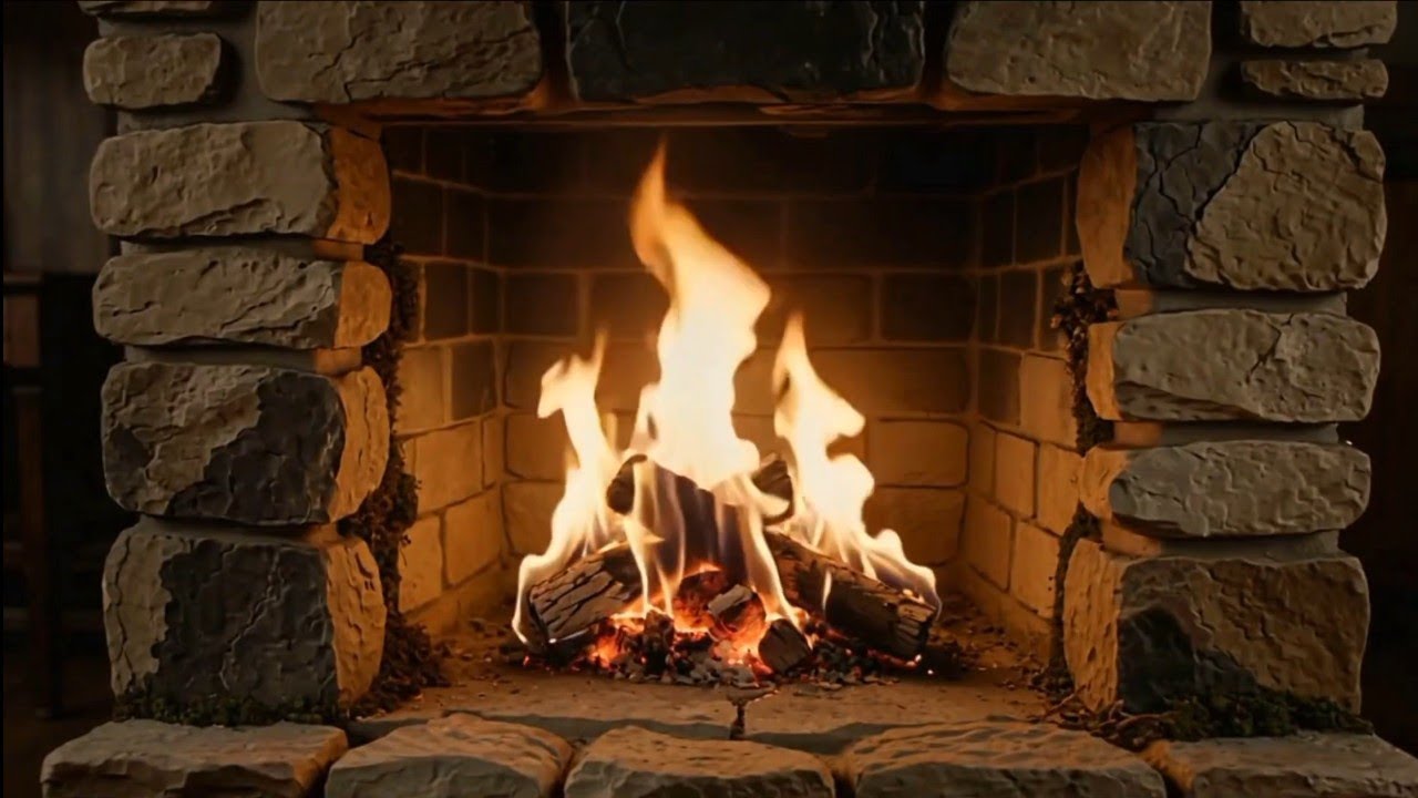 🔥 Real Fireplace Background. Cozy Fireplace with Burning Logs & Crackling Fire Sounds