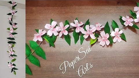 How to make Crepe paper flowers wall hanging for room decoration, Handmade Paper Vines@PaperSaiarts