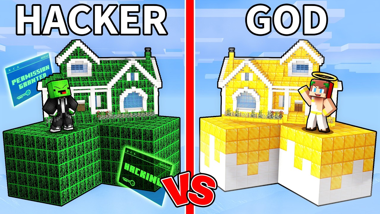Mikey & JJ: HACKER vs GOD Skyblock Battle - Minecraft Maizen
