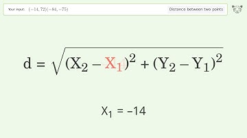 Find the distance between two points p1 (-14,72) and p2 (-84,-75): Step-by-Step Video Solution