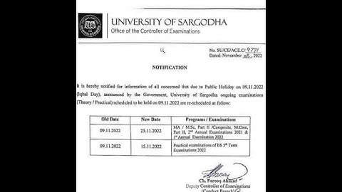 MA MSc MCOM 9 NOVEMBER 2022 KI DATE SHEET Official Date Sheet Sargodha University 2022 & Date Sheet