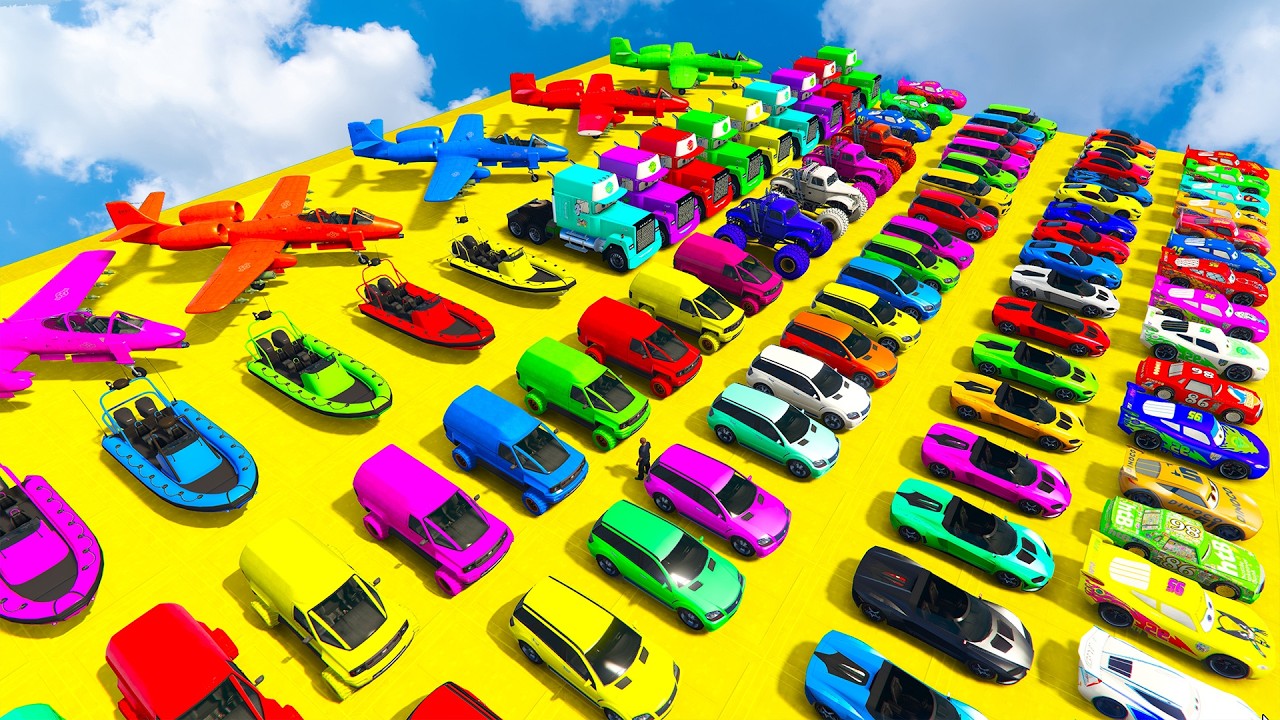 🚗GTA 5 Spiderman vs McQueen Cars 2 & Mack Truck Join In Extreme Mega Ramp Race