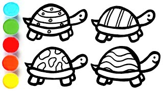 how to draw 4 types of turtles drawing and painting animals for kids toddlers