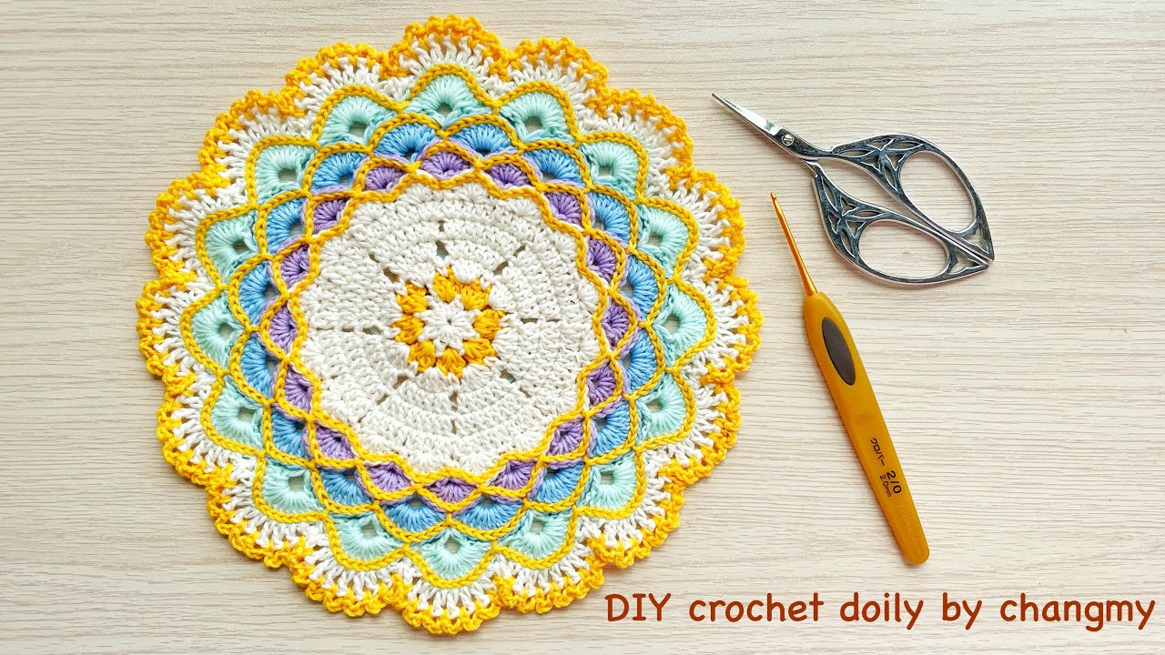 195.  DIY crochet doily by changmy | Hướng dẫn móc khăn trải bàn họa tiết cổ điển phối màu ngọt ngào