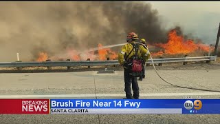 A brush fire burning in the area of santa clarita and agua dulce on
sunday afternoon near soledad canyon road shut down north southbound
lanes 14 ...