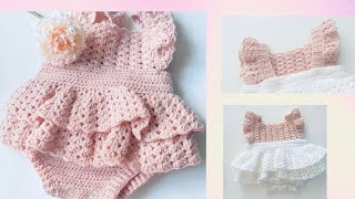 Crochet Baby Romper Dress Full Tutorial Video | No Background Music