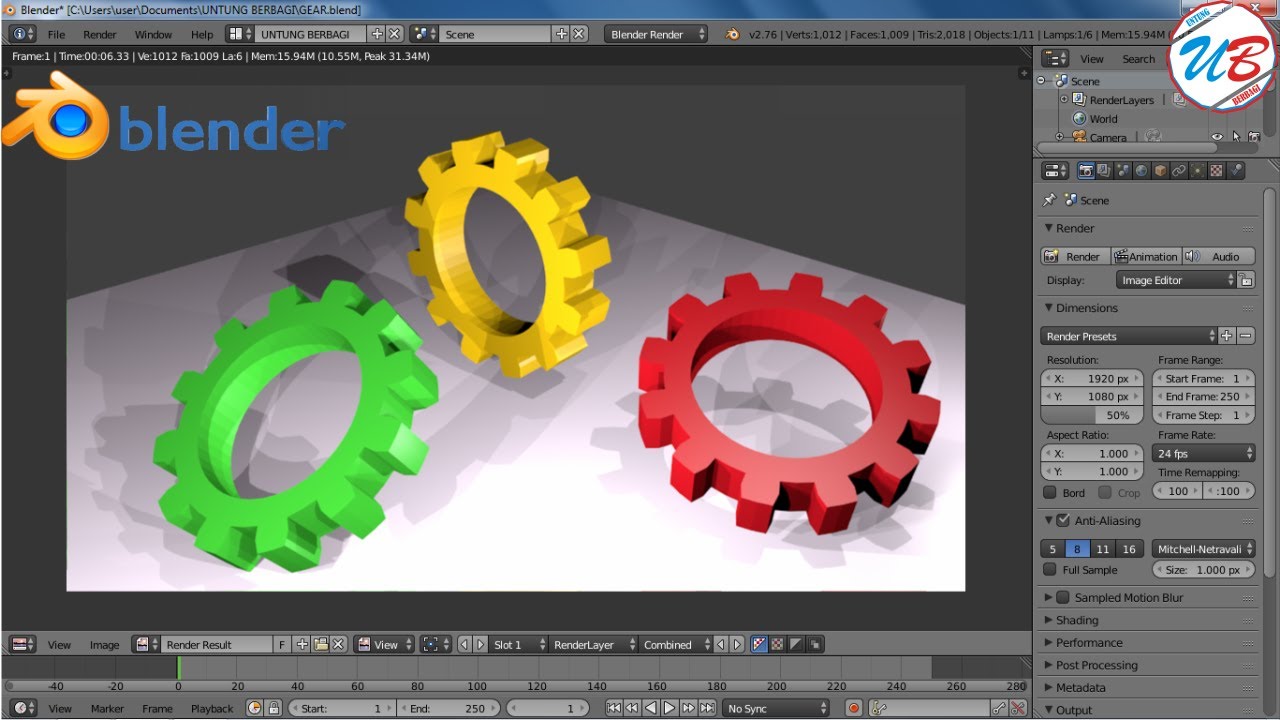 cara membuat  animasi  gear atau roda gigi di  blender  