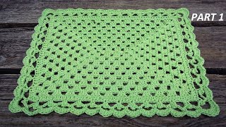 Crochet  Rectangular Granny Stitch Placemat Tutorial Part 1 Round 1 - 9
