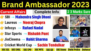 Brand Ambassador 2023 | Jan To Oct 2023 | Brand Ambassador Current Affairs 2023 | SSC, Delhi police
