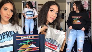 SUPREME SS19 Needlepoint Patch &amp; Cloud Arc Tee TRY ON REVIEW