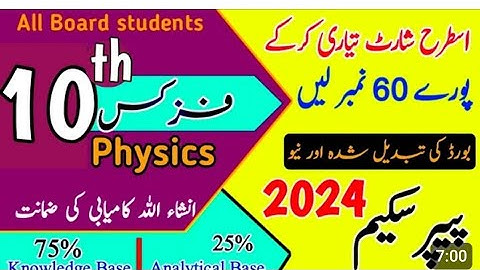 10th class Physics Pairing Scheme 2024 | Physics 10th paper scheme 2024