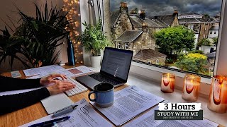 3 HOUR STUDY WITH ME on A RAINY DAY | Background noise, 10min Break, No music, Study with Merve
