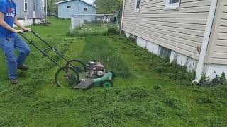 raw footage of mowing a overgrown lawn