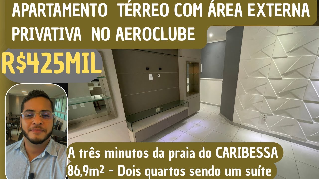 Vendo apartamento térreo com área externa privativa, a tres minutos da praia do CARIBESSA!!