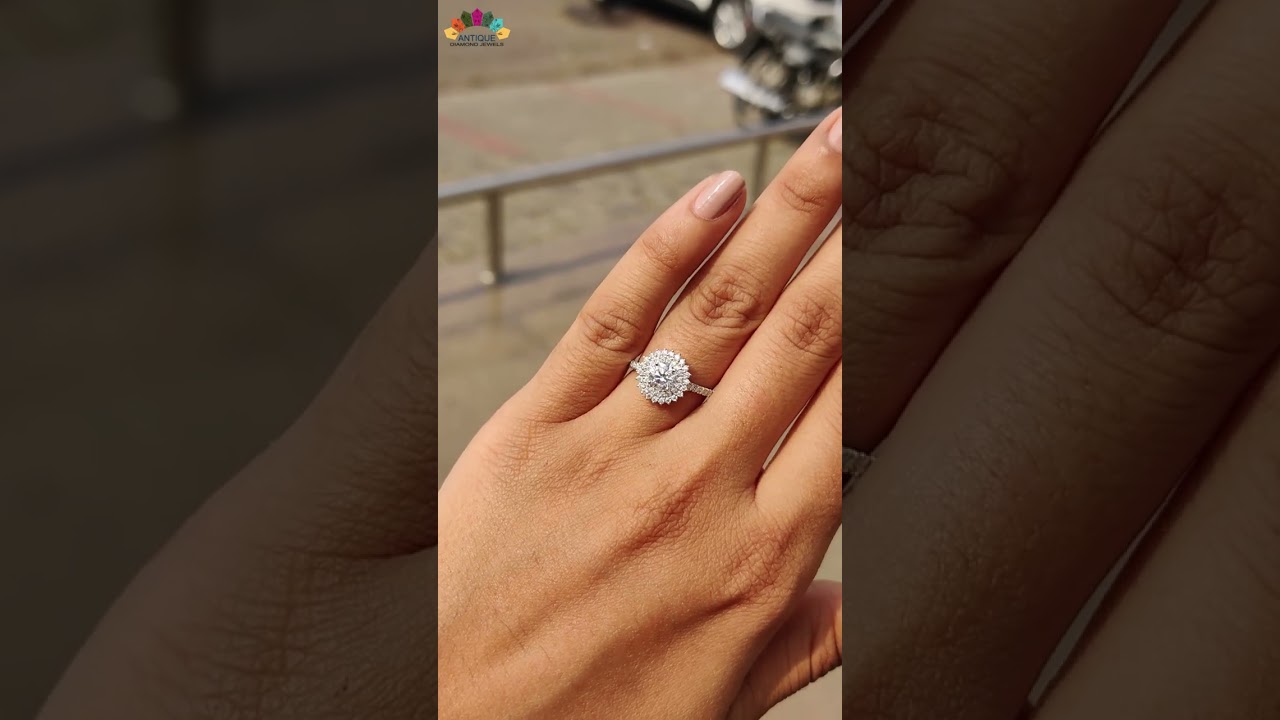 Double Halo Engagement Ring | 1.01 TCW Round Brilliant Cut Colorless Moissanite Ring