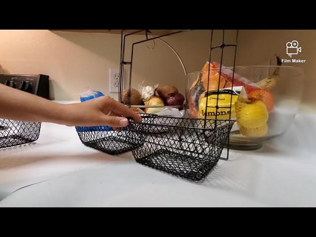 Fruit Vegetable Basket, 1Easylife 5 Tier Stackable Metal Wire Basket Cart  with Rolling Wheels, Utility Rack for Kitchen, Pantry, Garage With 2 Free