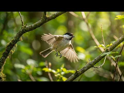 Marsh tit Singing and Jumping from branch to branch