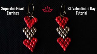 Superduo Heart Earrings - St. Valentine's Day Tutorial. How to make heart earrings?