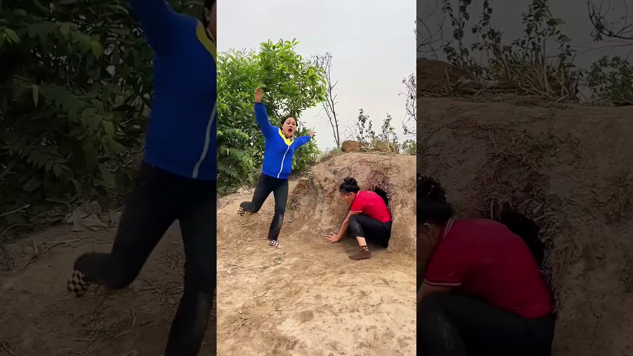 2 Ferocious Gorilla Monsters Attack 2 Beautiful Brave Girls And A Young Man Screams In Fear 