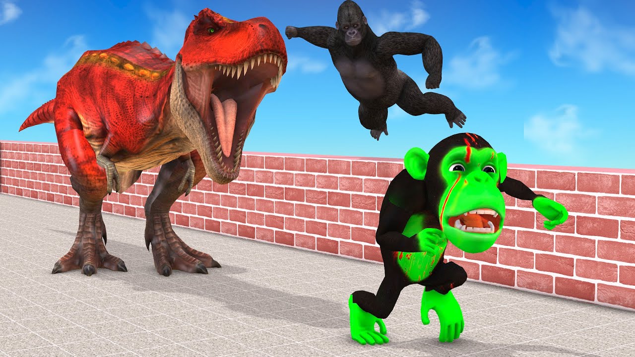 3 Titan T-Rex Run away From Funny Monkey Temple Run | Giant Gorilla vs ...